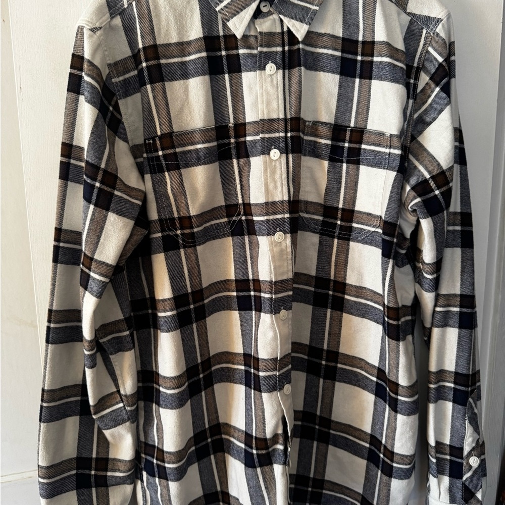 Men's Plaid Shirt - Black, White, and Brown